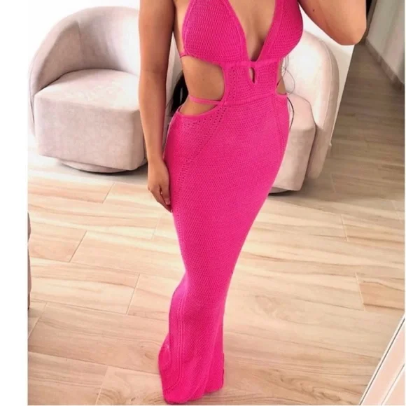 New. Stunning pink Bodycon maxi dress beach vacation wear - Picture 3 of 5